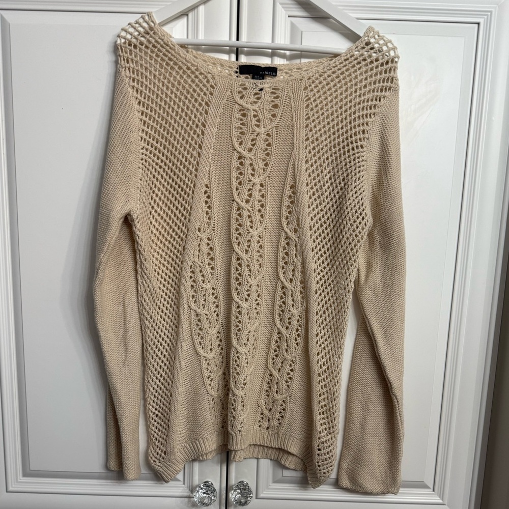 Kaisely Size XL Cream Coloured Loosely Knit Cable Knit Boat Neck Cotton Sweater